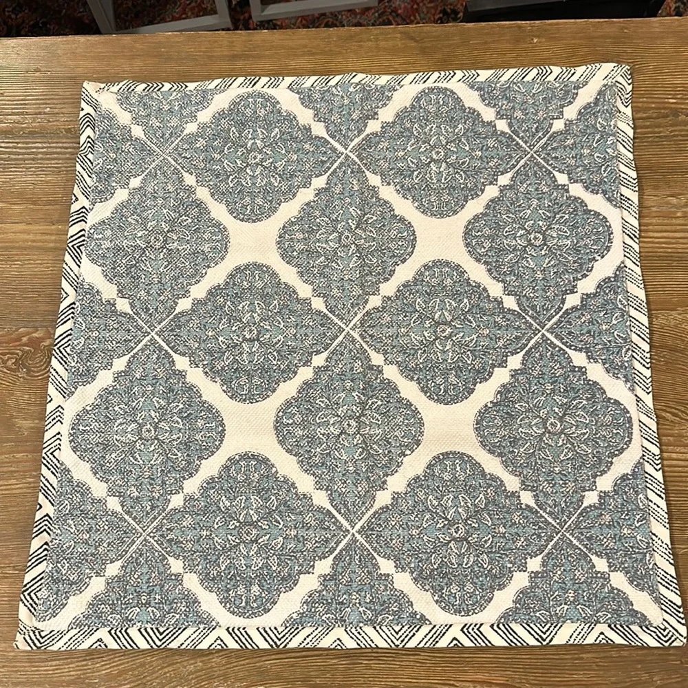 Pottery Barn Blue Patterned Pillow Case 24 x 24” zippered quantity 1
